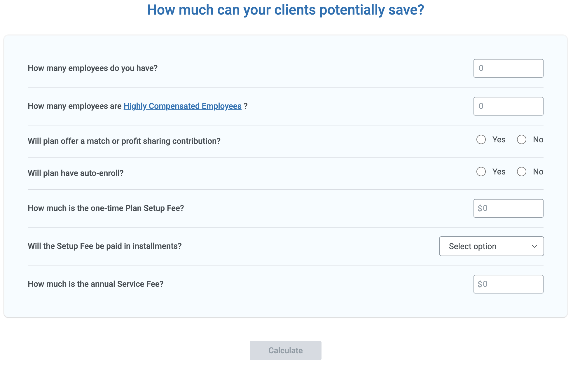 Screenshot of the tax calulator